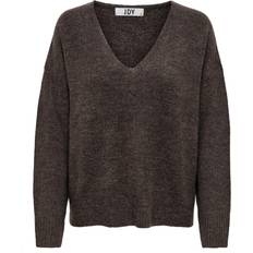 V-Neck Jumpers JDY knitted v neck jumper in brown melange(XS)