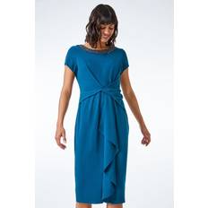 Roman Embellished Twist Waist Stretch Dress - Teal