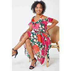 Roman Petite Cold Shoulder Floral Midi Dress
