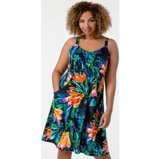 Roman Curve Tropical Print Strappy Dress