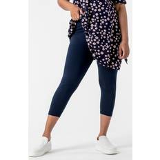 Blue Tights Roman Curve Plain Cropped Stretch Leggings - Navy