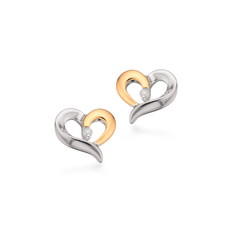 Scrouples Hjerte Øreringe Sterling Sølv med Karat Guld og Brillanter 0,02 Carat W/P