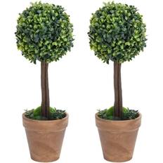 Best_rated Artificial Plants vidaXL Boxwood 2 pcs with Pots Ball Shaped Artificial Plant