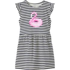 Spandex Vestiti Name It Striped Flamingo Dress - Dark Sapphire