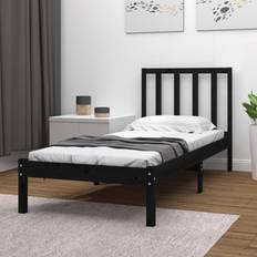 vidaXL Estructura De Cama Madera Maciza Pino Individual Negro 90x190 cm