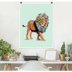 Poster Animaux Lion Avec Succulents Póster