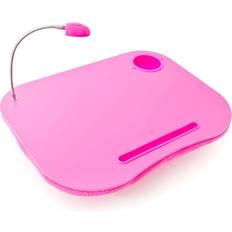 Knäbricka Relaxdays Laptopkudde, LED-ljus, bärbar, platt laptopskrivbord, med mugghållare, mjuk liten knäbricka, rosa, uni