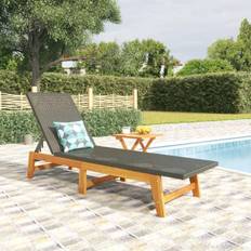 Brown - Rattan Sun Beds vidaXL Sun Lounger with Table Poly Rattan and Solid Wood
