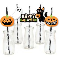 Halloween Straws Big Dot of Happiness Jack-o'-Lantern Halloween Paper Straw Decor Kids Halloween Party Striped Decorative Straws Set of 24 Orange