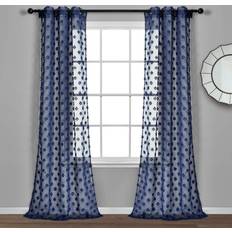 Lush Decor Navy Textured Dot Grommet Sheer Window Curtain Panel Pair 84 x 38 in