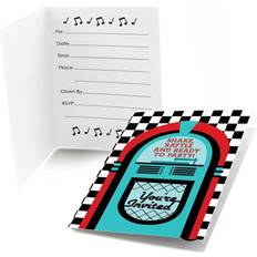 Blue Pencil Case 50's Sock Hop Fill In 1950s Rock N Roll Party Invitations (8 count) Blue