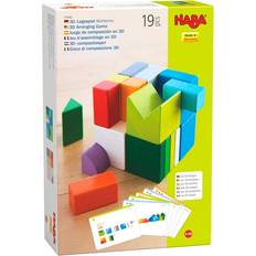 Haba Holzklötze Haba 305463 3D-Legespiel Würfelmix, Holzspielzeug zum Legen und Stapeln, 19 Holzbausteine, 10 Vorlagekarten zum Nachbauen, Spielzeug ab 3 Jahren