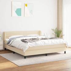 Beige Lits et Matelas vidaXL Rembourré Lit Double Crème 160x200 cm Lit Continental