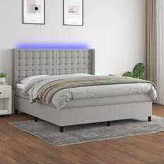 vidaXL Box Spring Colchón Y Luces LED Tela Gris Claro 160x200 cm Cama Continental