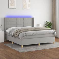 vidaXL Box Spring Colchón Y Luces LED Tela Gris Claro 160x200 cm Cama Continental