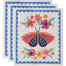 Multicolored Place Mats Design Imports DII Swedish Dishcloth, 3 Butterfly Folk Place Mat White, Black, Multicolor