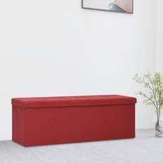 vidaXL Plegable Lino Sintético Rojo Banco de Almacenamiento