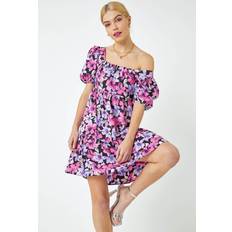 Floral Print Shirred Smock Dress