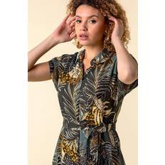 Roman Tropical Leaf Print Shirt Dress