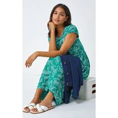 Green - Women Dresses Roman Ditsy Gathered Skirt Stretch Midi Dress - Green