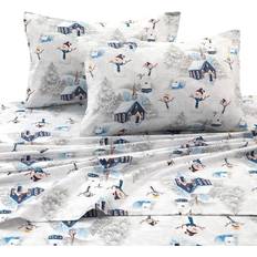 100% Cotton Flannel Set Deep Pocket 170-GSM Ultra Soft Cozy Bedding for Winter King Snowman Navy/Red