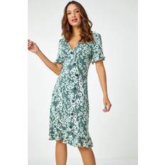 Lace Dresses Roman Floral Print Button Detail Tea Dress