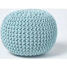Pastel Blue Round Knitted Footstool