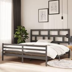 vidaXL 200x200 cm Massivt Fyrretræ Grå Sengeramme