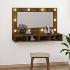 Marron Armoires de Toilette avec Miroir vidaXL Armoire À Miroir Avec LED Chêne Fumé 90 x 31.5 x 62 cm