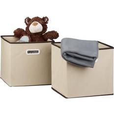 Beige Boîtes de rangement Relaxdays Pliable Lot De 2 Caisses Ouvertes Hxlxp 30 x 30 x 30 cm Pliante Coffre, Beige Boîte de rangement