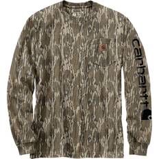 Camouflage - Men Tops Carhartt Men's Long-Sleeve Loose Fit Heavyweight Pocket Camo Logo T-shirt - Mossy Oak Bottomland Camo