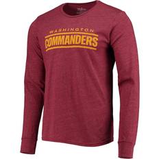 Men - Rayon T-shirts Men's Washington Commanders Threads Burgundy Wordmark Tri-Blend Long Sleeve T-shirt