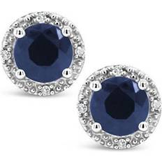 Macy's Accent Frame Stud Earrings - Sapphire/Diamonds