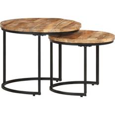 Nesting Tables vidaXL Satztische 2 Rohes Mangoholz Beistelltisch