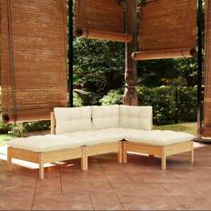 vidaXL Jardin 4 pcs Pinewood With Cream Cushions - Beige Ensemble de Salon d'Extérieur