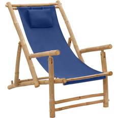 Zonnestoelen vidaXL Terrasstoel Bamboe En Canvas Marineblauw