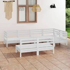 Wood Outdoor Lounge Sets vidaXL 7 Piece Garden Solid Pinewood White Outdoor Lounge Set
