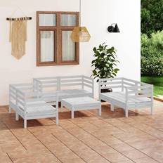 Wood Outdoor Lounge Sets vidaXL 7 Piece Garden White Outdoor Lounge Set