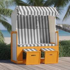 vidaXL Strandkorb Auvent Chaise Longue de Plage Bain de Soleil de Jardin Transat d'Extérieur Résine Tressée et Bois Solide Blanc Gris