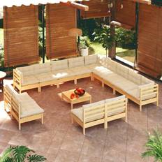 vidaXL Muebles Jardín 14 Piezas Cojines Madera Maciza Pino Crema Conjunto de Sala de Exterior