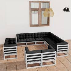 vidaXL Divani Giardino 11 pz Con Cuscini Massello di Pino Bianco Set da Lounge da Esterno