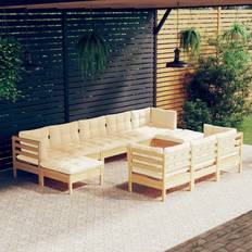 vidaXL Garden Sofas Set 10 Piezas Con Cojines Pino Crema Conjunto de Sala de Exterior