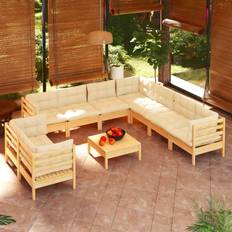 vidaXL Divani Giardino 10 pz Con Cuscini Crema Massello di Pino Set da Lounge da Esterno