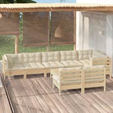 vidaXL Divani Giardino 9 pz Con Cuscini Crema Massello di Pino Set da Lounge da Esterno