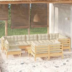 vidaXL Divani Giardino 10 pz Con Cuscini Crema Massello di Pino Set da Lounge da Esterno