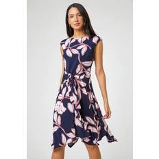 Roman Floral Tie Waist Hanky Hem Dress
