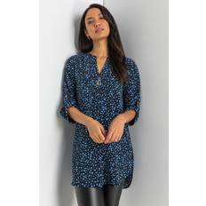 Roman Abstract Print 3/4 Sleeve Longline Top - Blue