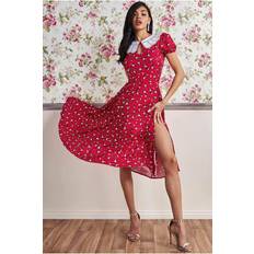 Red Jeans Goddiva Printed Midi Dress With Front Split