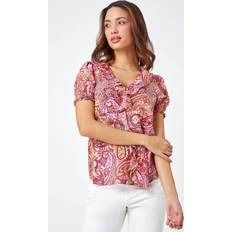 Roman Paisley Print Ruffle Front Top