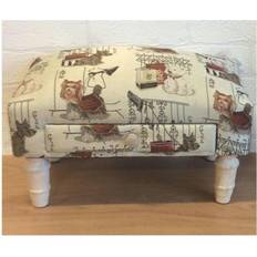 Foot Stools Scottie Dog Fabric with Drawer Cream Foot Stool